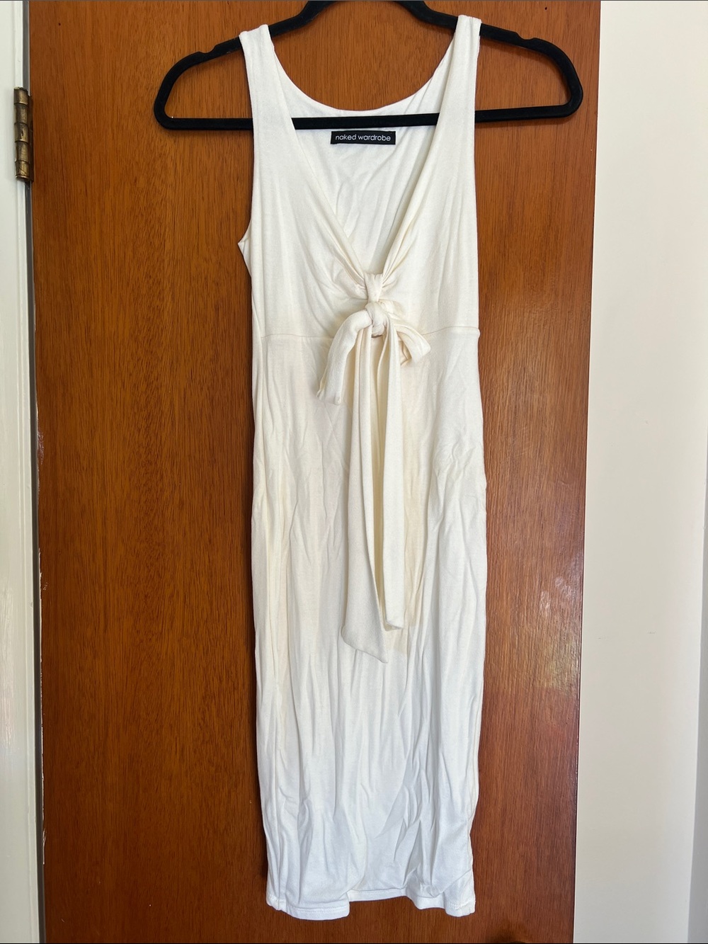 Naked Wardrobe Cream Tie-Front Midi Tank Dress — Never Worn